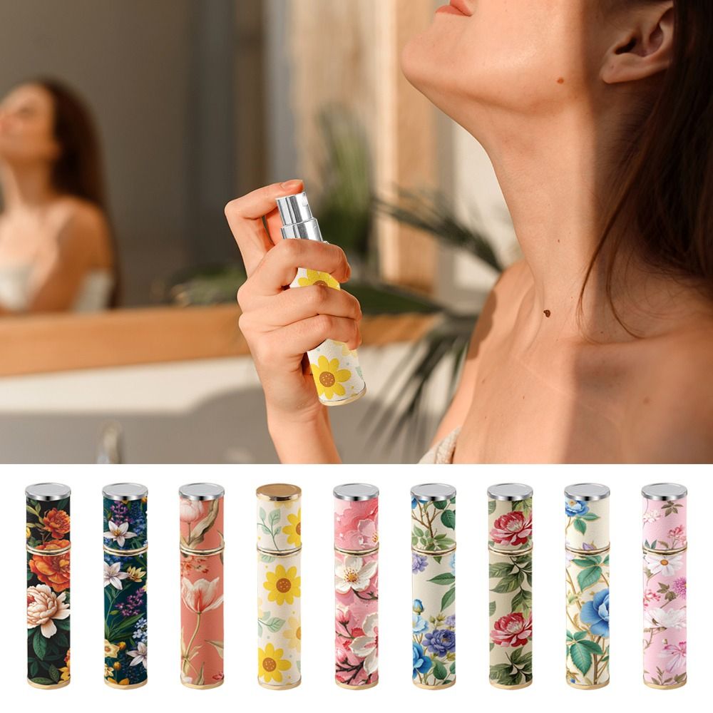 Perfume Fragrance Samples - ファッション PU レザー香水瓶 10 ミリリットル花柄化粧品容器漏れ防止空の超微細ミストフレグランス容器旅行