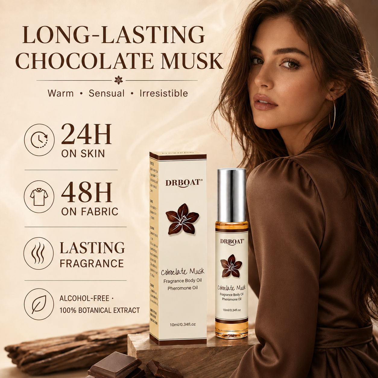Amber Musk Oil - 女性用 チョコレートムスク ロールオン 香水オイル ココア アンバー