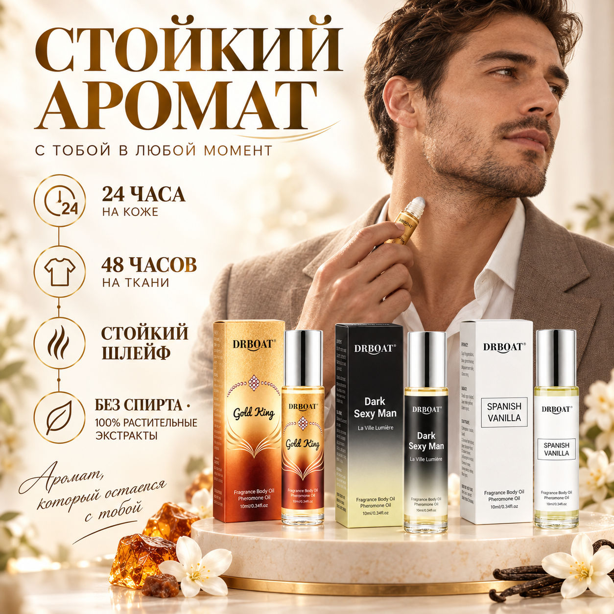 メンズ ロールオン フェロモン 香水オイル 3種類のフレーバ - Amber Musk Oil のレビューと価格